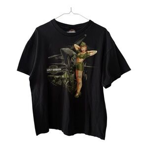 Harley Davidson USA P-40 Warhawk Sexy Pin Up Military Girl T Shirt Men XXL Black